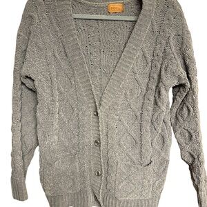 POL Textured Gray Cable Knit Cardigan Sweater